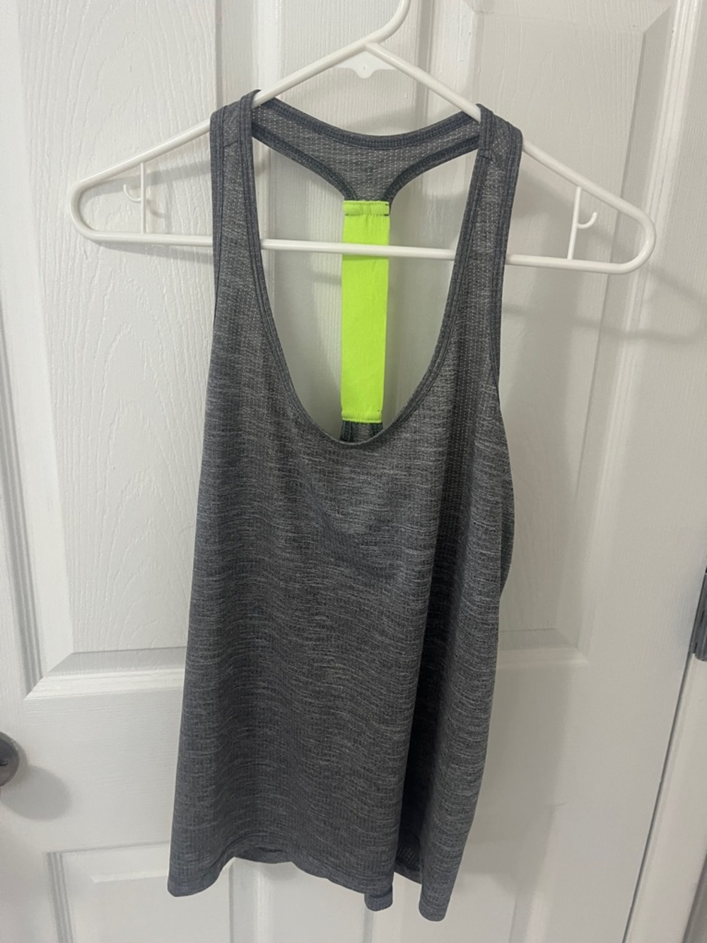 Old Navy Charcoal Gray Racerback Tank with Neon Yellow Back Strap